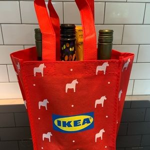 NEW! Rare Red IKEA Bag 4 Bottle Wine Tote White Swedish Dala Horses Holiday 2020